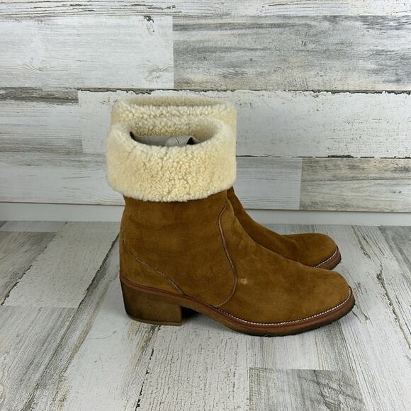 Coach Women’s 9.5 Patsy Chestnut Suede Fleece Heel Designer Ankle Boots - Picture 3 of 8